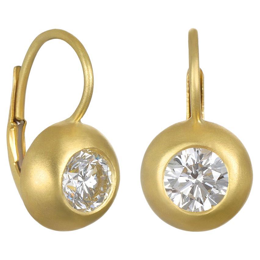 Faye Kim 18 Karat Gold Diamond Dome Leverback Earrings For Sale
