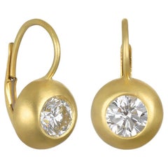 Faye Kim 18 Karat Gold Diamond Dome Leverback Earrings