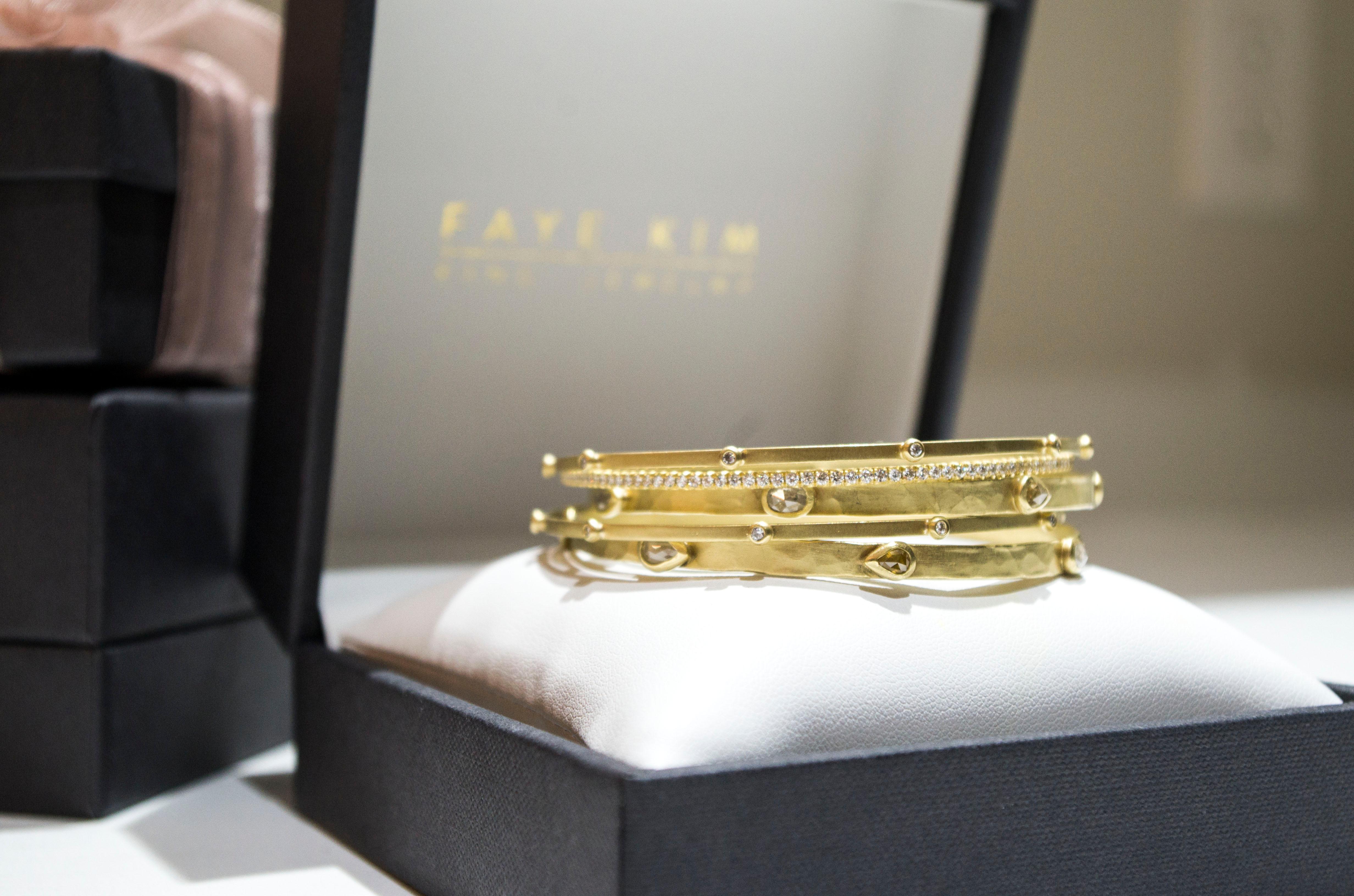 Faye Kim 18 Karat Gold Diamond Granulation Bangle - Sold individually For Sale 9