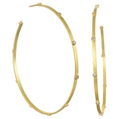 Faye Kim 18 Karat Gold Diamond Granulation Bead Hoop Earrings