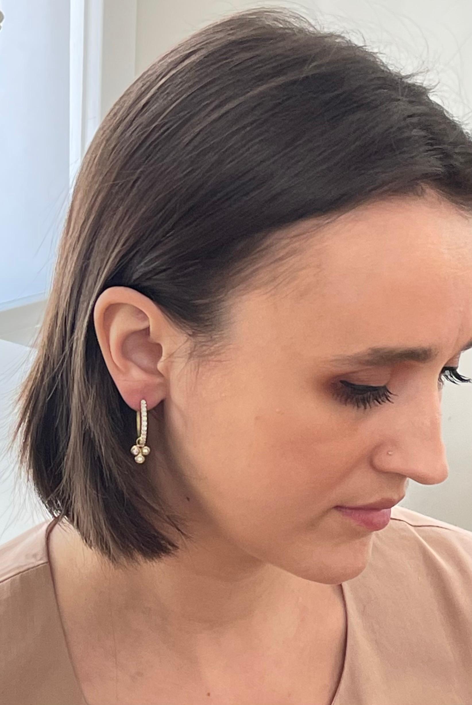 Round Cut Faye Kim 18 Karat Gold Diamond Hoop Earrings - Large For Sale