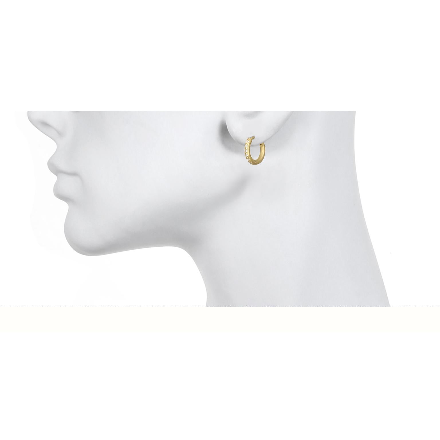 Women's or Men's Faye Kim 18 Karat Gold Diamond Huggy Hoop Earrings For Sale