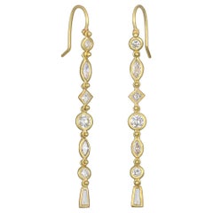 Faye Kim 18 Karat Gold Diamond Line Earrings