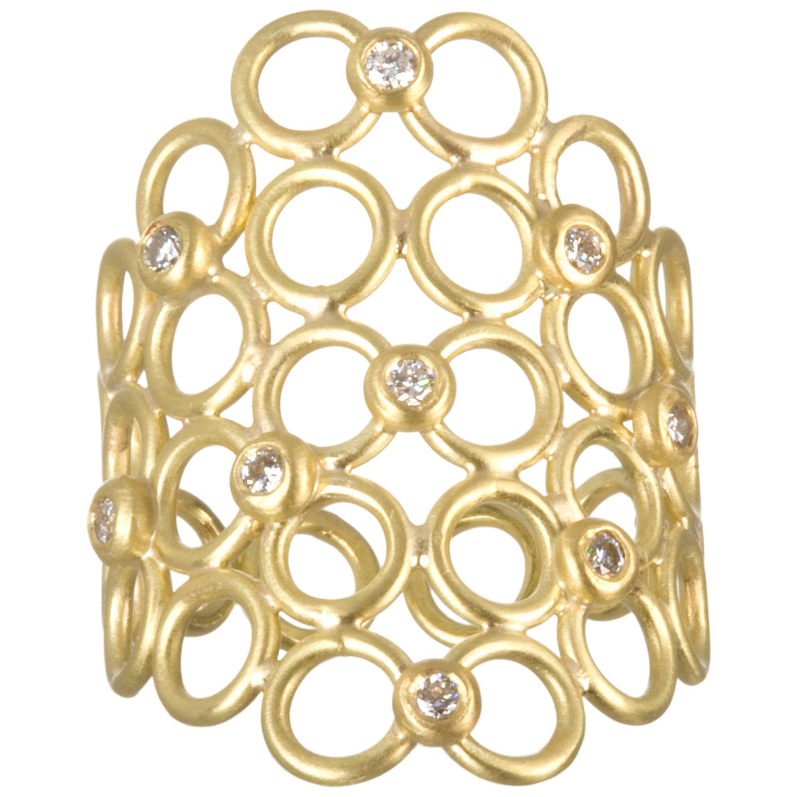 Cocktail-Ring, 18 Karat Gold, Diamant-Netz, Kim, Mesh im Angebot