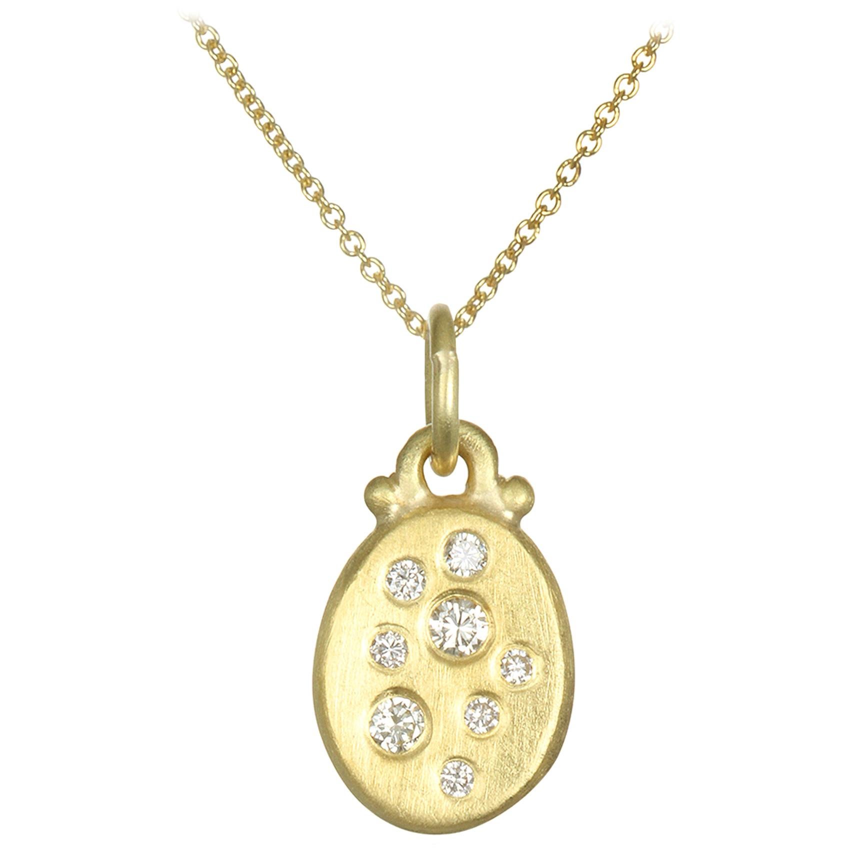 Faye Kim 18 Karat Gold Diamond Mini Dog Tag Pendant For Sale