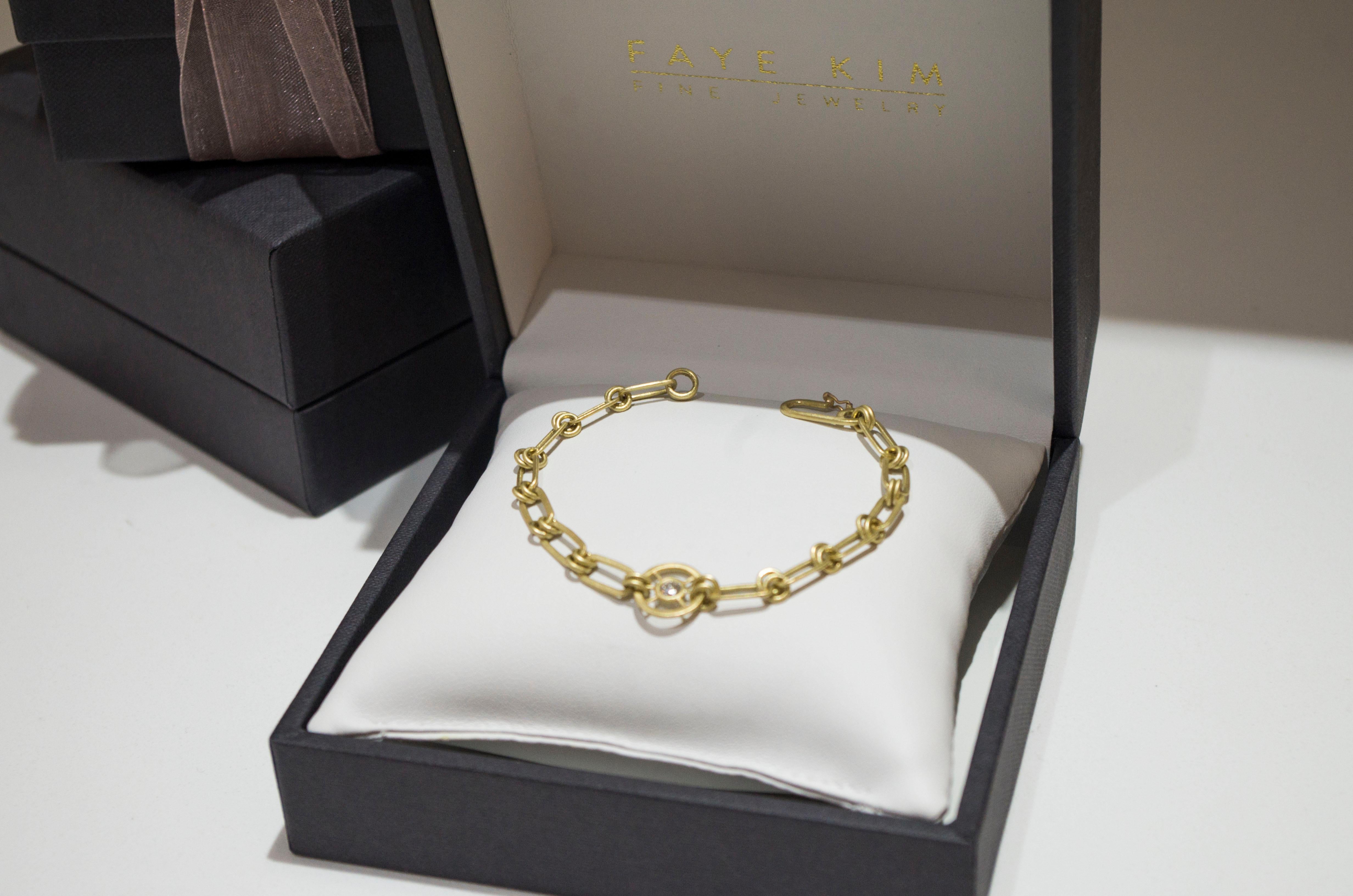 Faye Kim 18 Karat Gold Diamond Paperclip Link Bracelet For Sale 2
