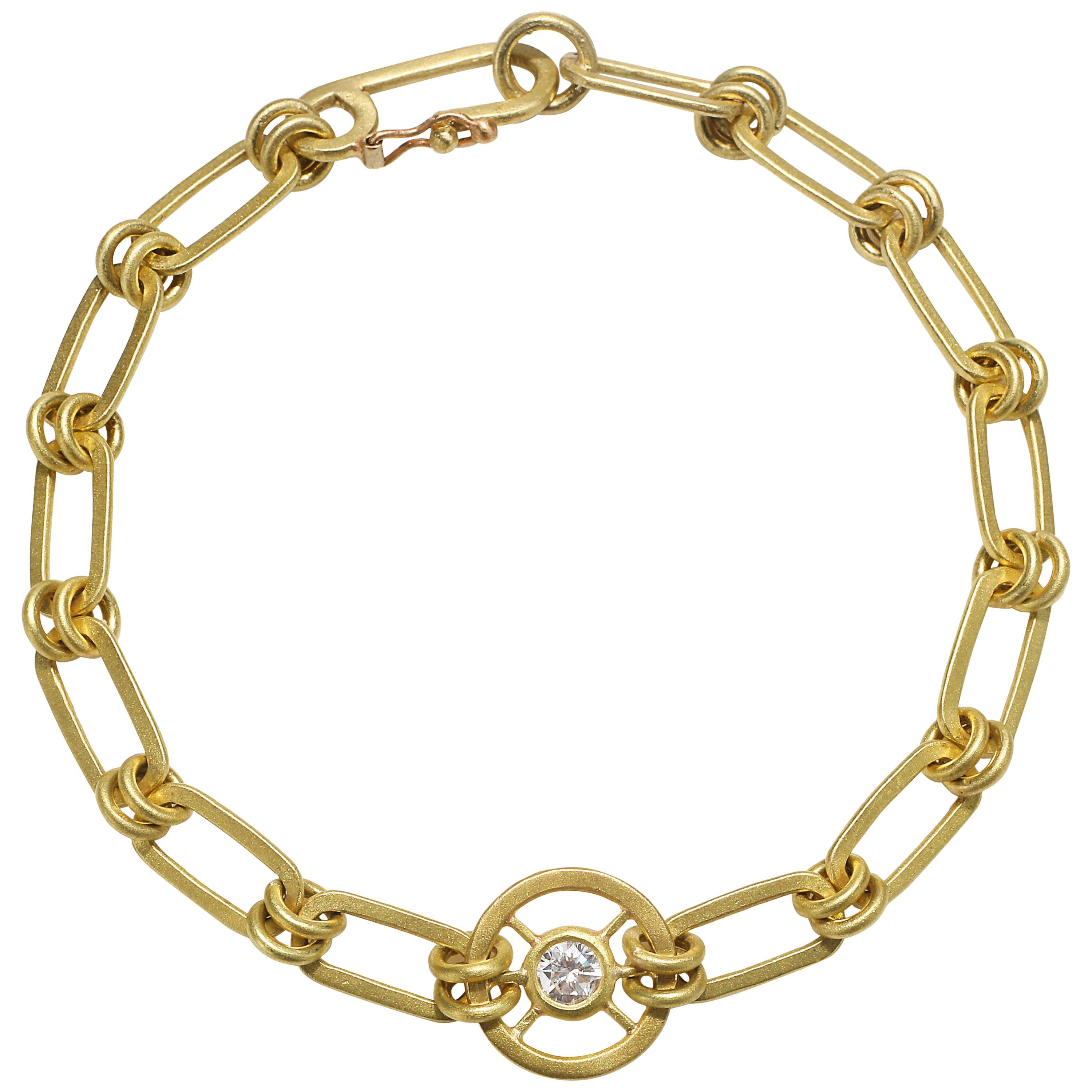 Faye Kim 18 Karat Gold Diamond Paperclip Link Bracelet For Sale
