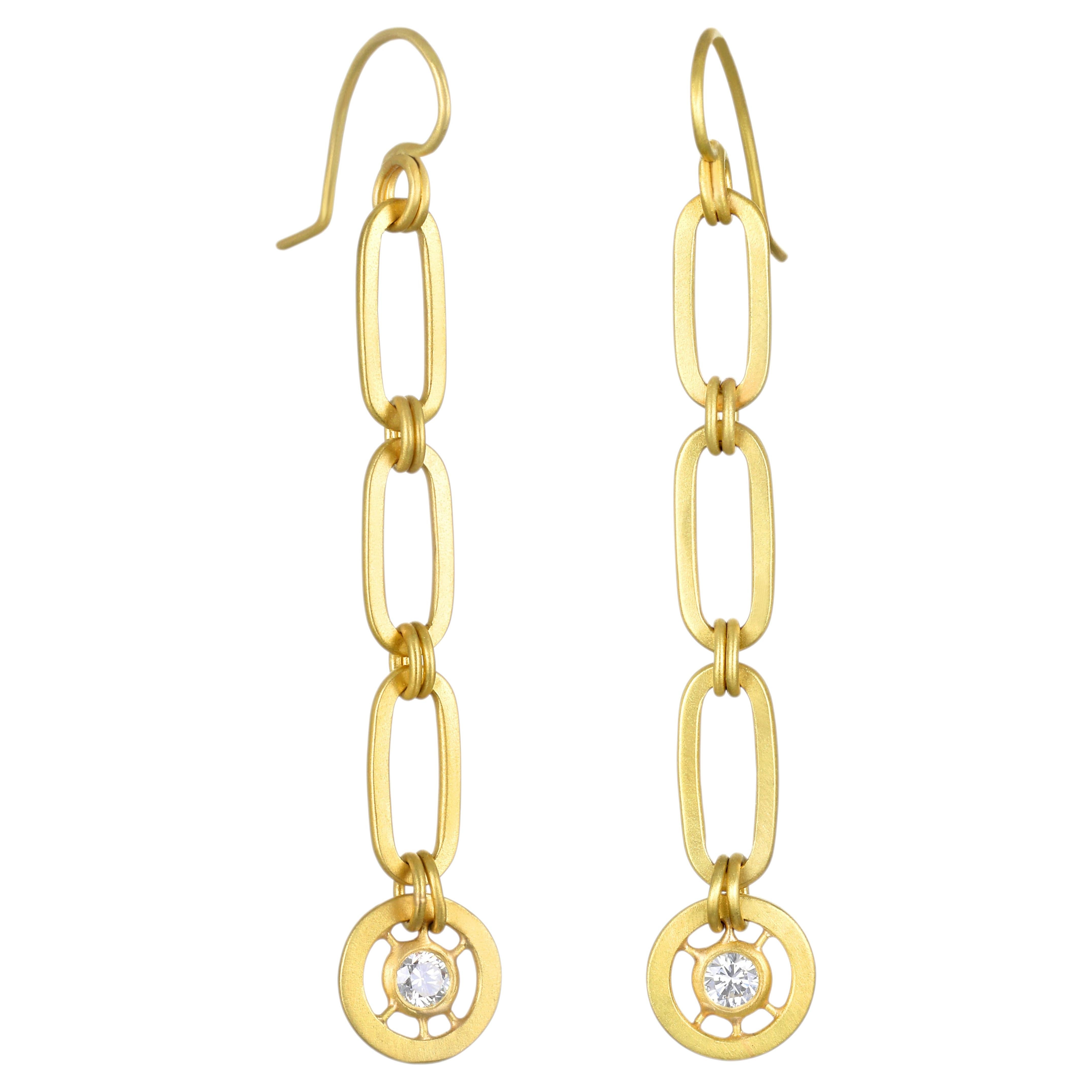 Faye Kim 18 Karat Gold Diamond Paperclip Wheel Dangle Earrings, .44ctw