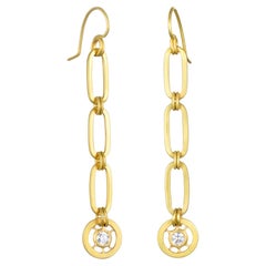Faye Kim 18 Karat Gold Diamond Paperclip Wheel Dangle Earrings, .44ctw