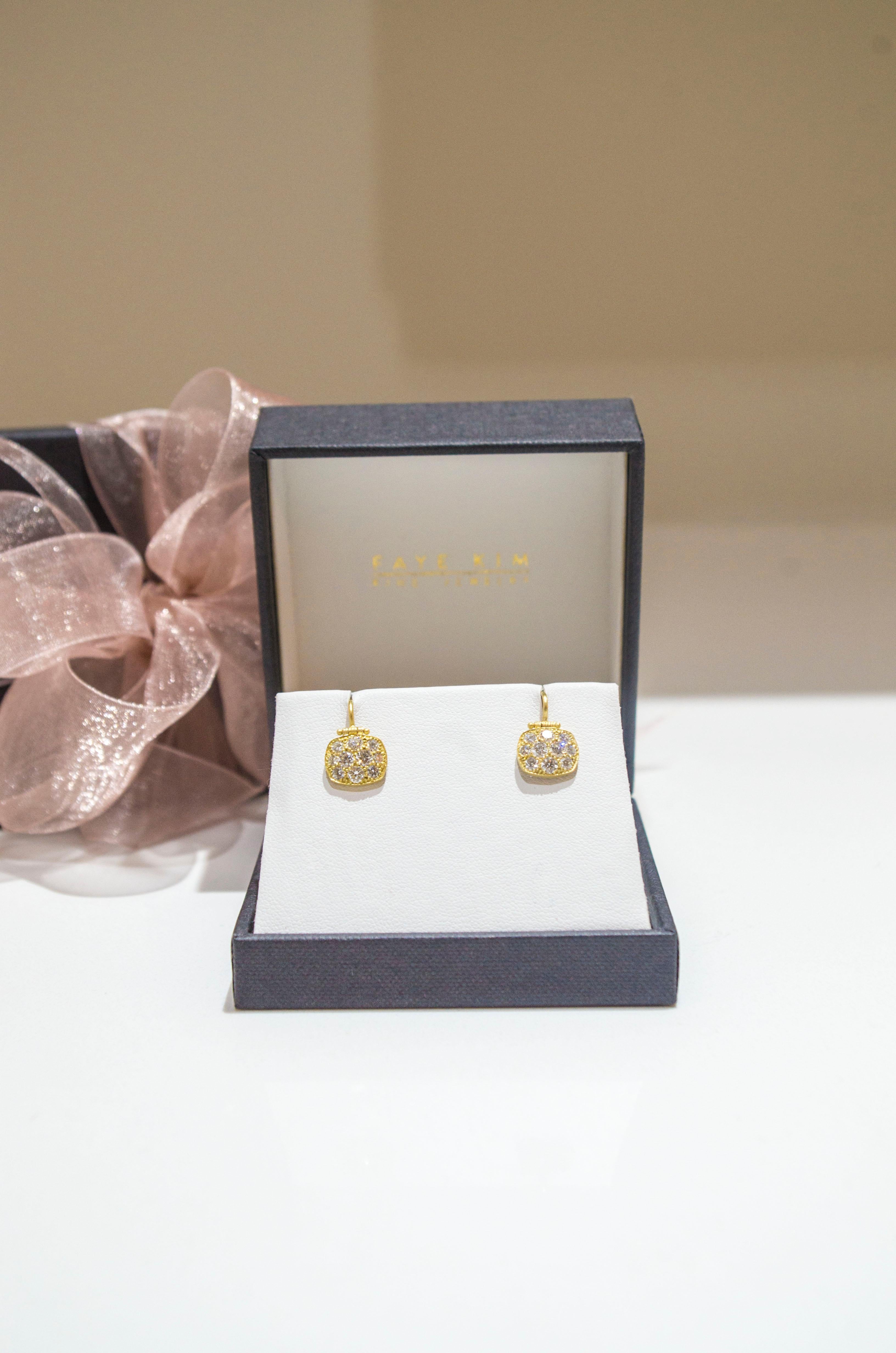 Contemporary Faye Kim 18 Karat Gold Diamond Pave Chiclet Hinged Earrings