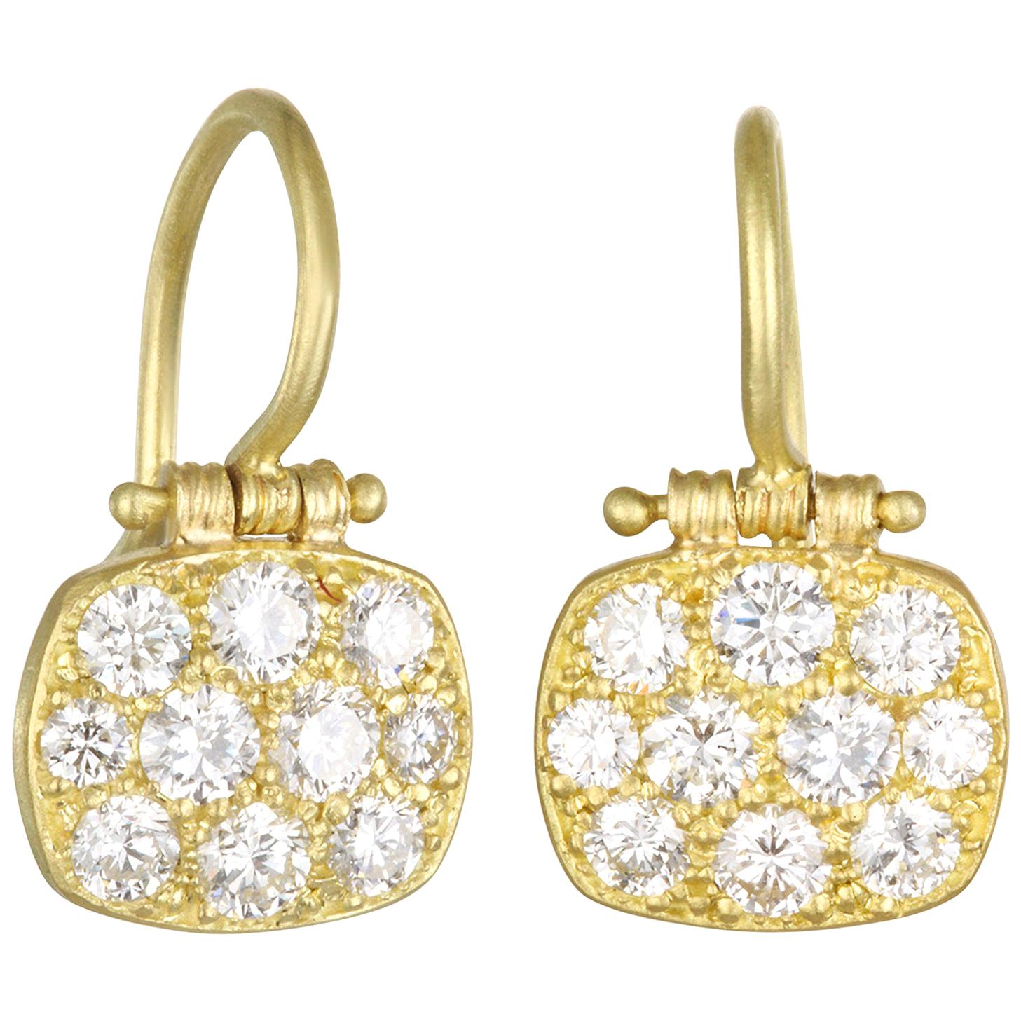 Faye Kim 18 Karat Gold Diamond Pave Chiclet Hinged Earrings