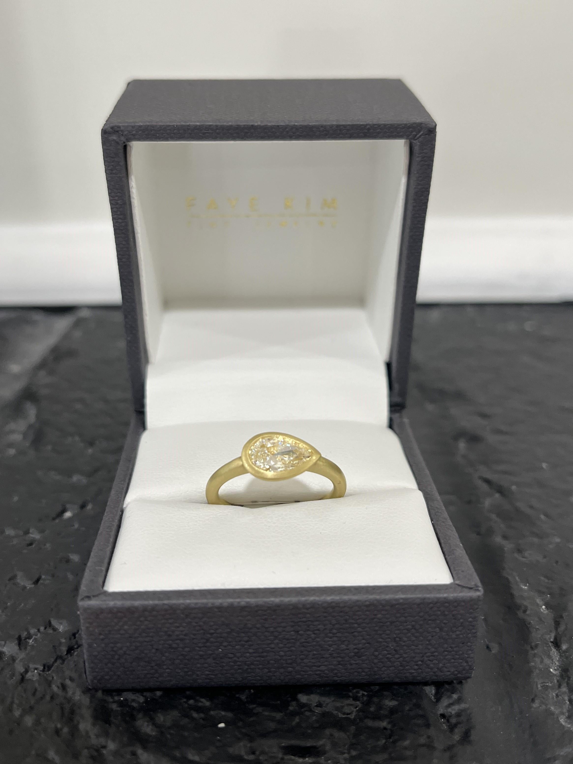 Pear Cut Faye Kim 18 Karat Gold Diamond Pear Shape Bezel Ring For Sale