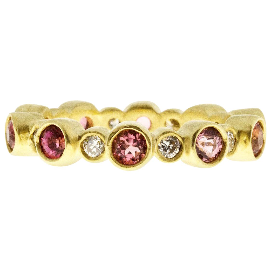 Faye Kim 18 Karat Gold Diamond and Pink Tourmaline Eternity Band Ring