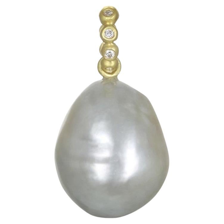 Faye Kim 18 Karat Gold Diamond Pistachio Tahitian Baroque Pearl Pendant