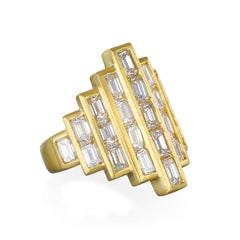 Faye Kim 18 Karat Gold Diamond Shield Emerald Cut Ring
