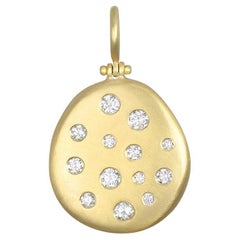 Faye Kim 18 Karat Gold Diamond Studded Hinged Dog Tag Pendant - Medium