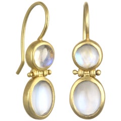 Faye Kim 18 Karat Gold Double Ceylon Moonstone Hinged Earrings