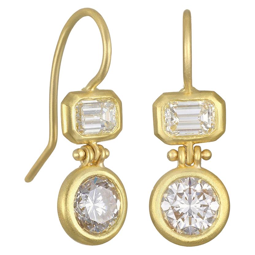 Faye Kim 18 Karat Gold Double Diamond Hinged Earrings For Sale
