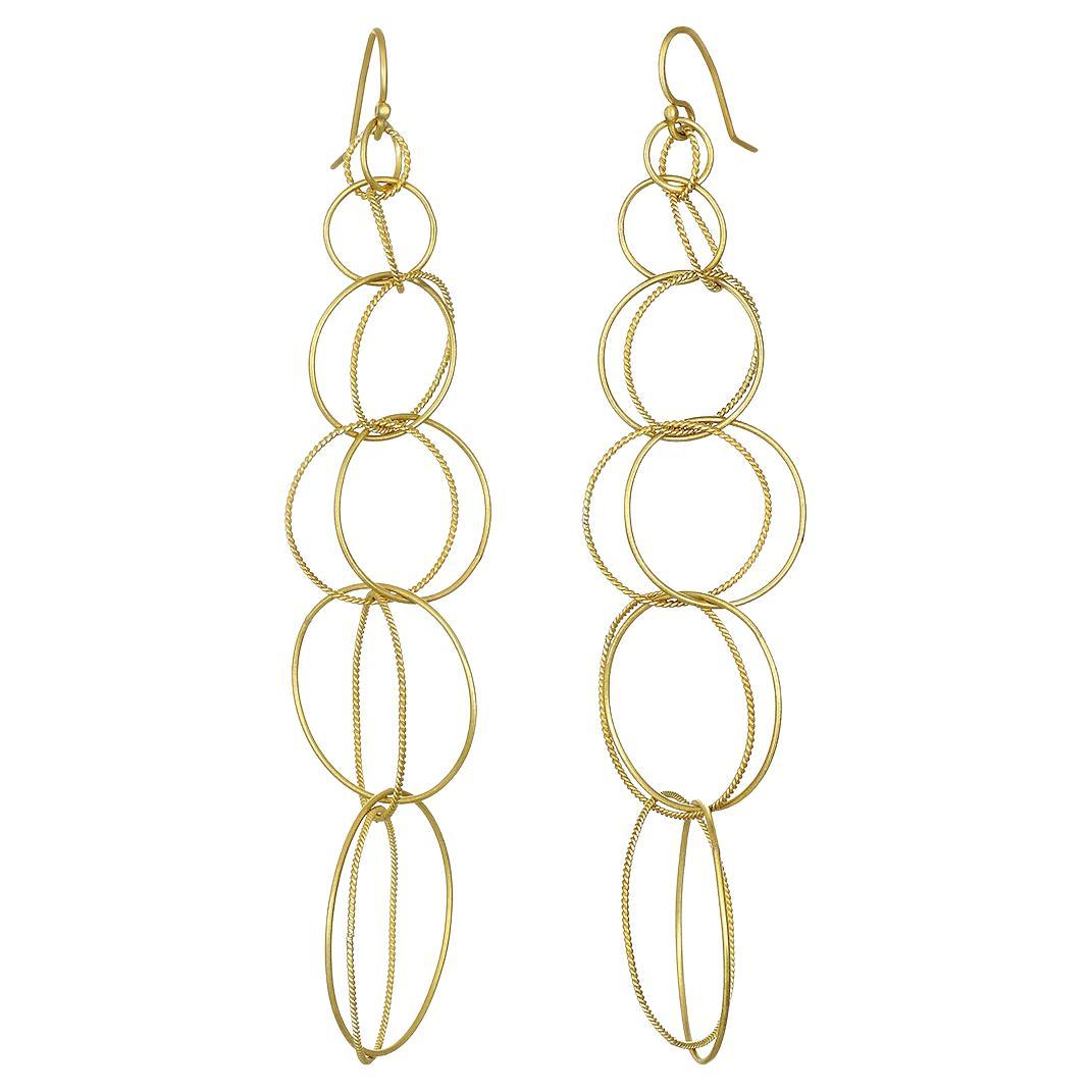 Faye Kim 18 Karat Gold Double Loop 4" Twist Earrings  For Sale