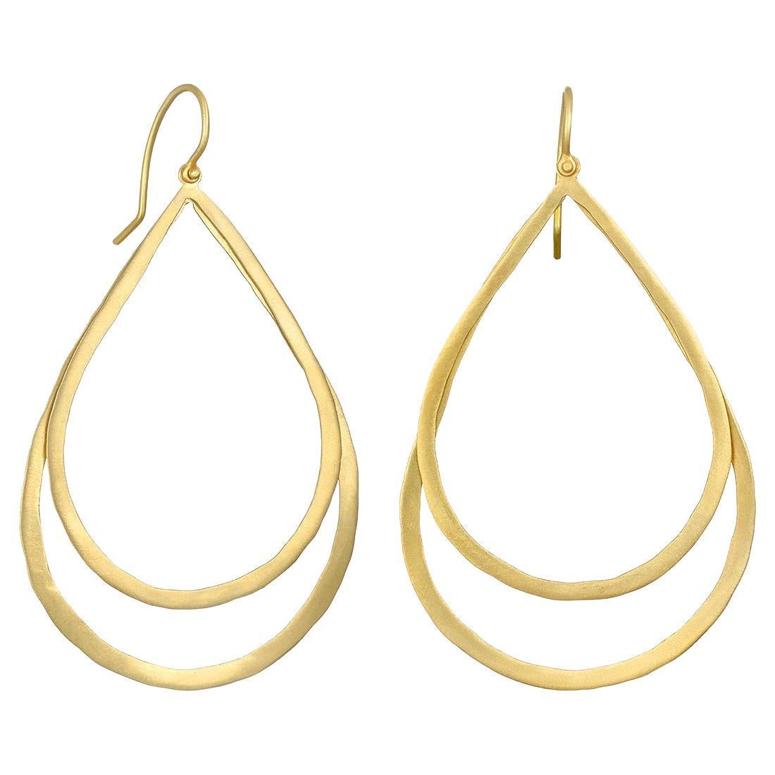 Faye Kim 18 Karat Gold Double Planished Teardrop Earrings