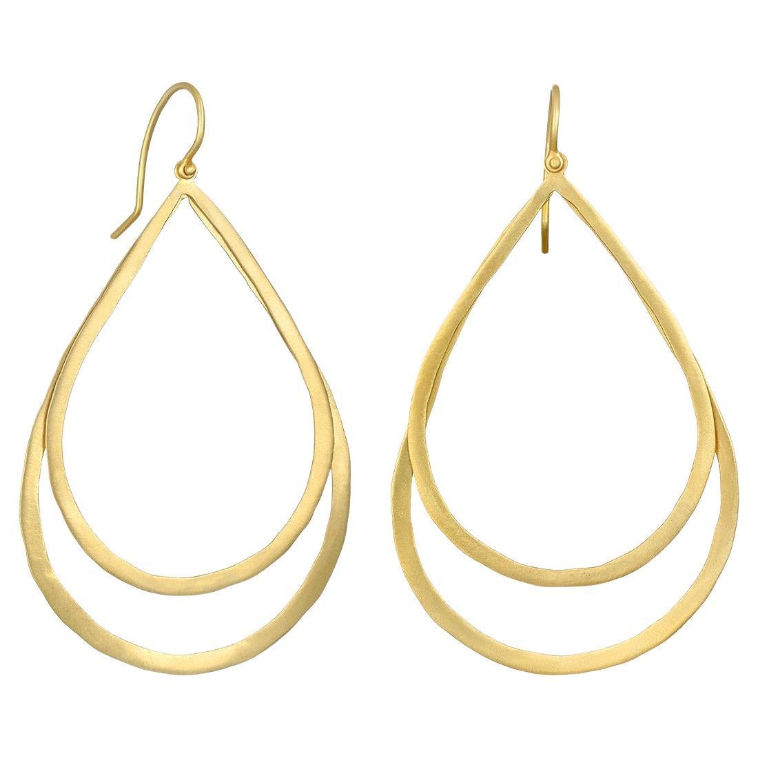 Faye Kim 18 Karat Gold Double Planished Teardrop Earrings For Sale
