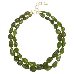 Faye Kim 18 Karat Gold Double Strand Peridot Bead Necklace, 816ctw
