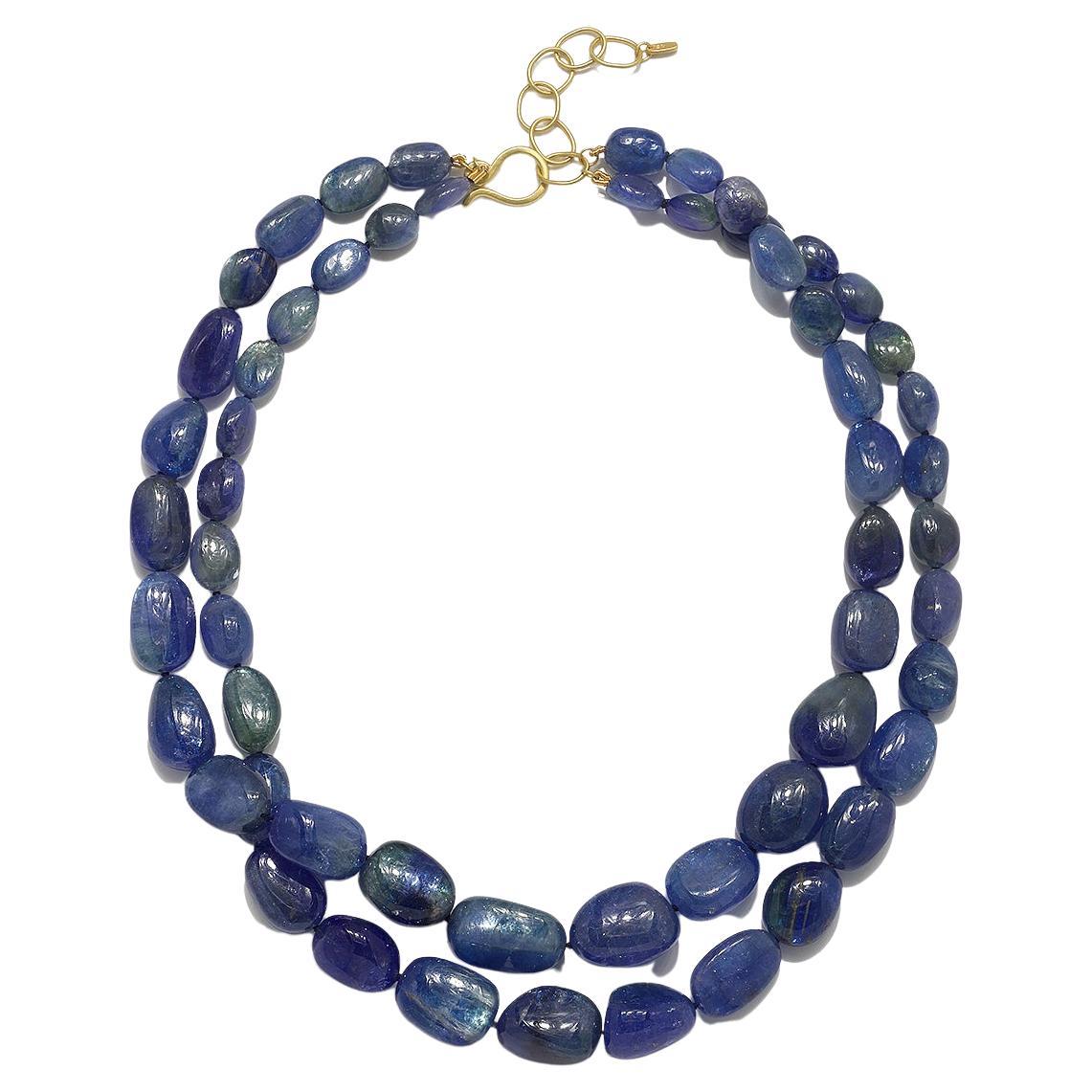 Faye Kim 18 Karat Gold Double Strand Tanzanite Bead Necklace