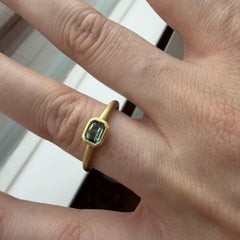 Faye Kim 18 Karat Gold Emerald Cut Blue-Green Tourmaline Single Stone Bezel Ring