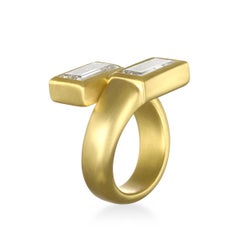 Faye Kim 18 Karat Gold Emerald Cut Diamond Twist Ring