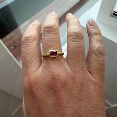 Faye Kim 18 Karat Gold Emerald Cut Hot Pink Sapphire Single Stone Bezel Ring