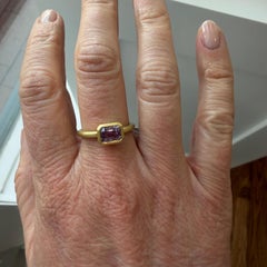 Faye Kim 18 Karat Gold Emerald Cut Lavender Sapphire Single Stone Bezel Ring
