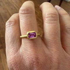 Faye Kim 18 Karat Gold Emerald Cut Pink Sapphire Single Stone Bezel Ring