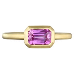 Faye Kim 18 Karat Gold Emerald Cut Pink Sapphire Single Stone Bezel Ring
