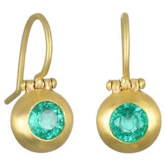 Faye Kim 18 Karat Gold Emerald Domed Hinge Earrings