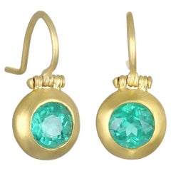 Faye Kim 18 Karat Gold Emerald Domed Hinge Earrings