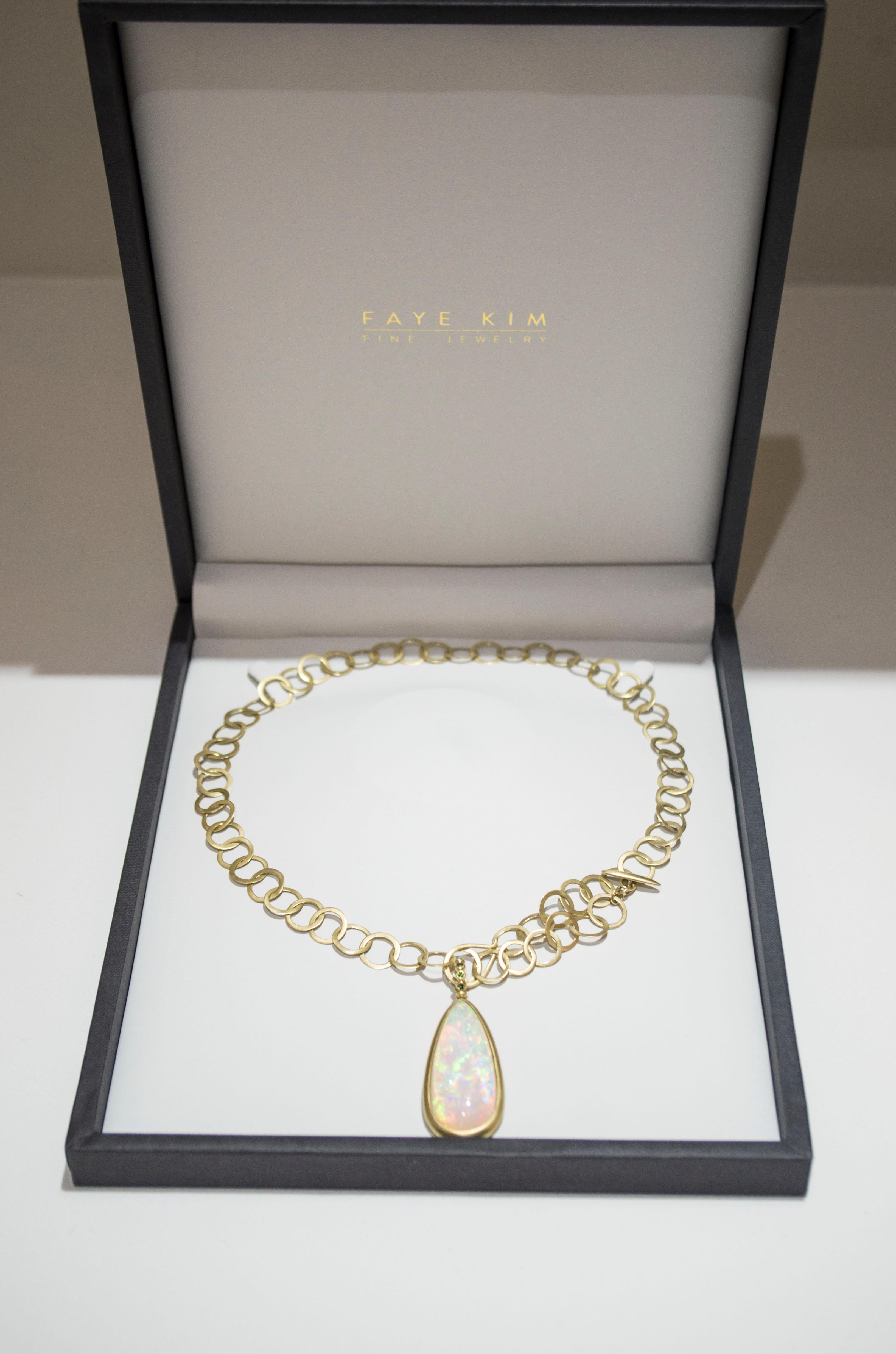 Pear Cut Faye Kim 18 Karat Gold Ethiopian Opal and Tsavorite Garnet Pendant