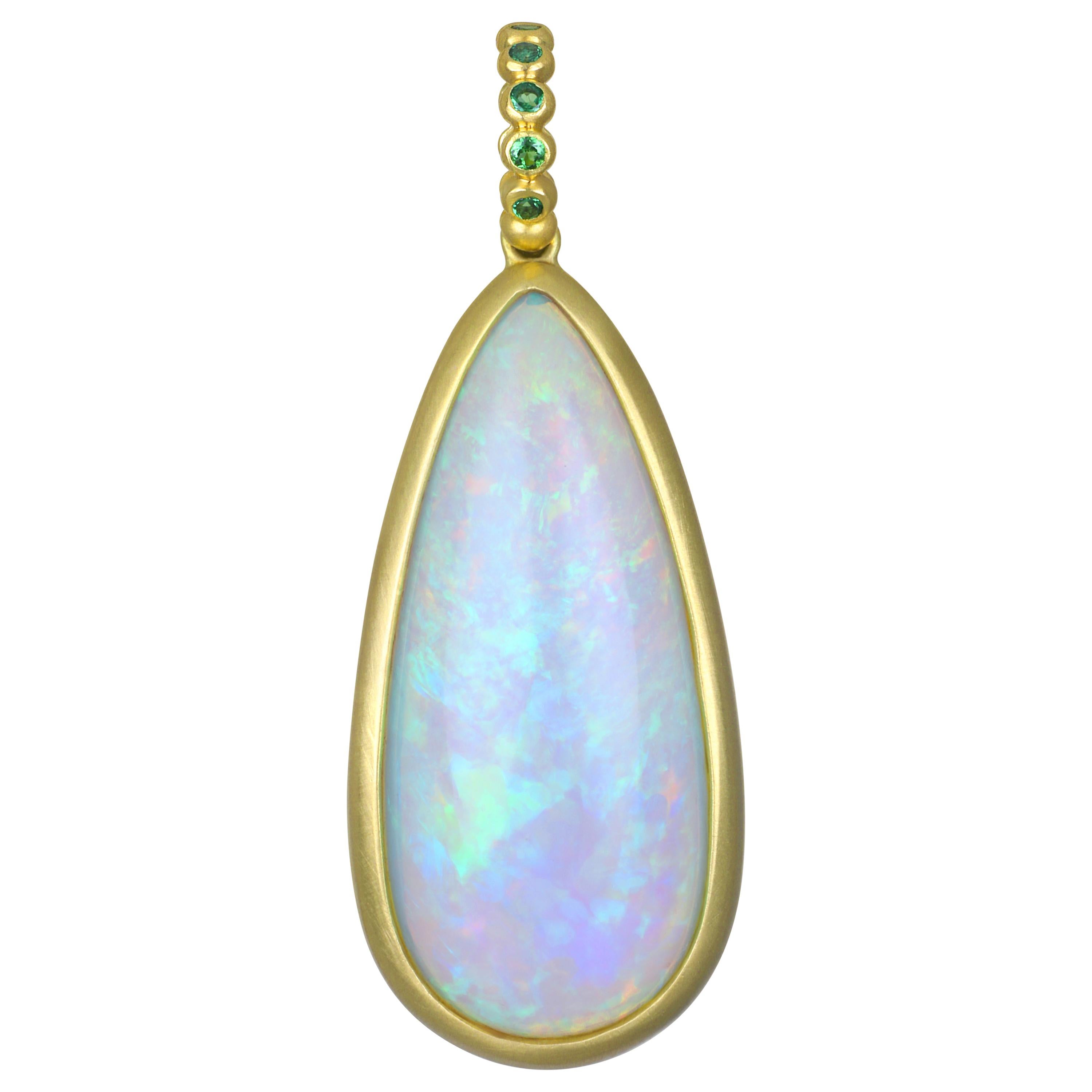 Faye Kim 18 Karat Gold Ethiopian Opal and Tsavorite Garnet Pendant