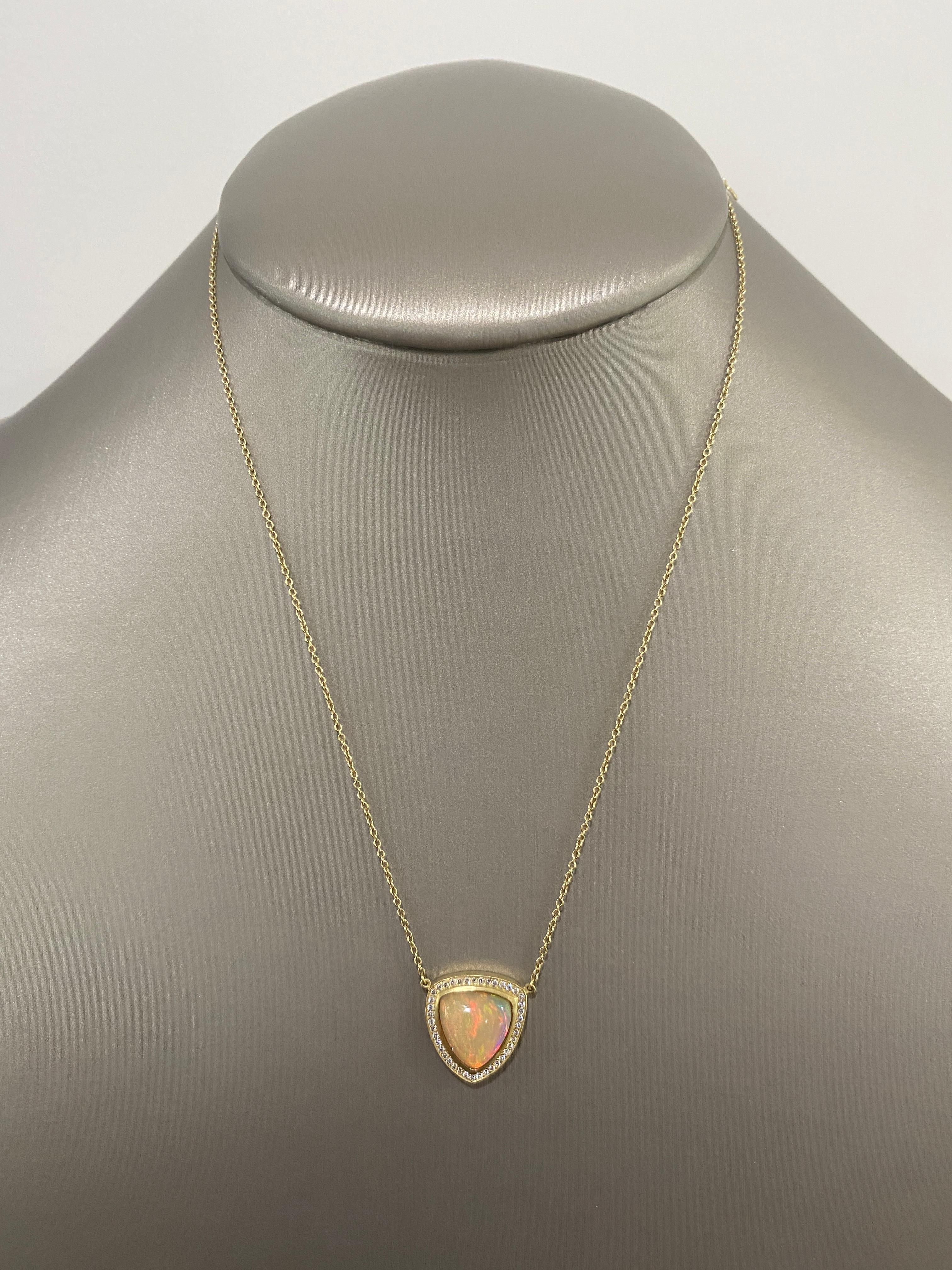 Faye Kim 18 Karat Gold Ethiopian Opal Pendant Necklace with Diamond Halo 1