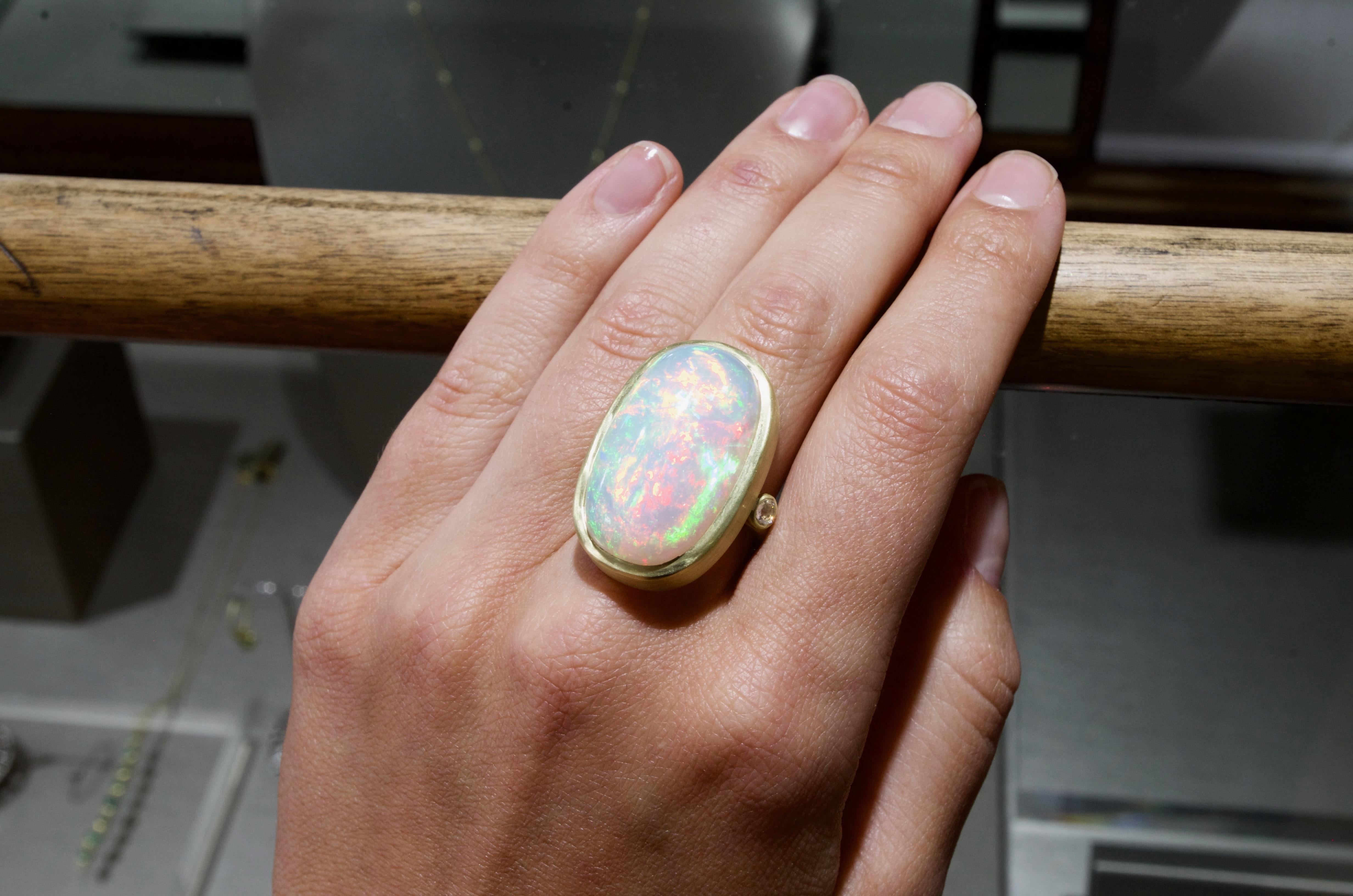 Women's Faye Kim 18 Karat Gold Ethiopian Opal Ring with Diamonds