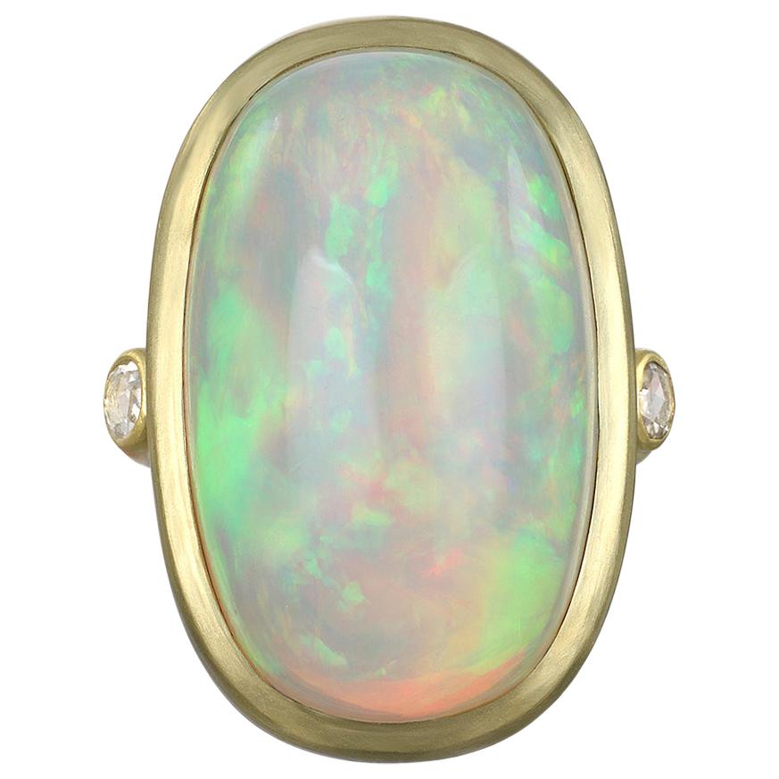 Faye Kim 18 Karat Gold Ethiopian Opal Ring with Diamonds