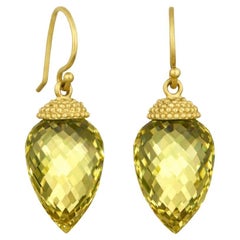 Faye Kim 18 Karat Gold Faceted Citrine Acorn Drop Earrings
