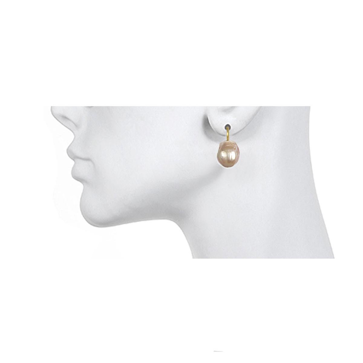 Round Cut Faye Kim 18 Karat Gold Fireball Pearl Drop Earrings For Sale