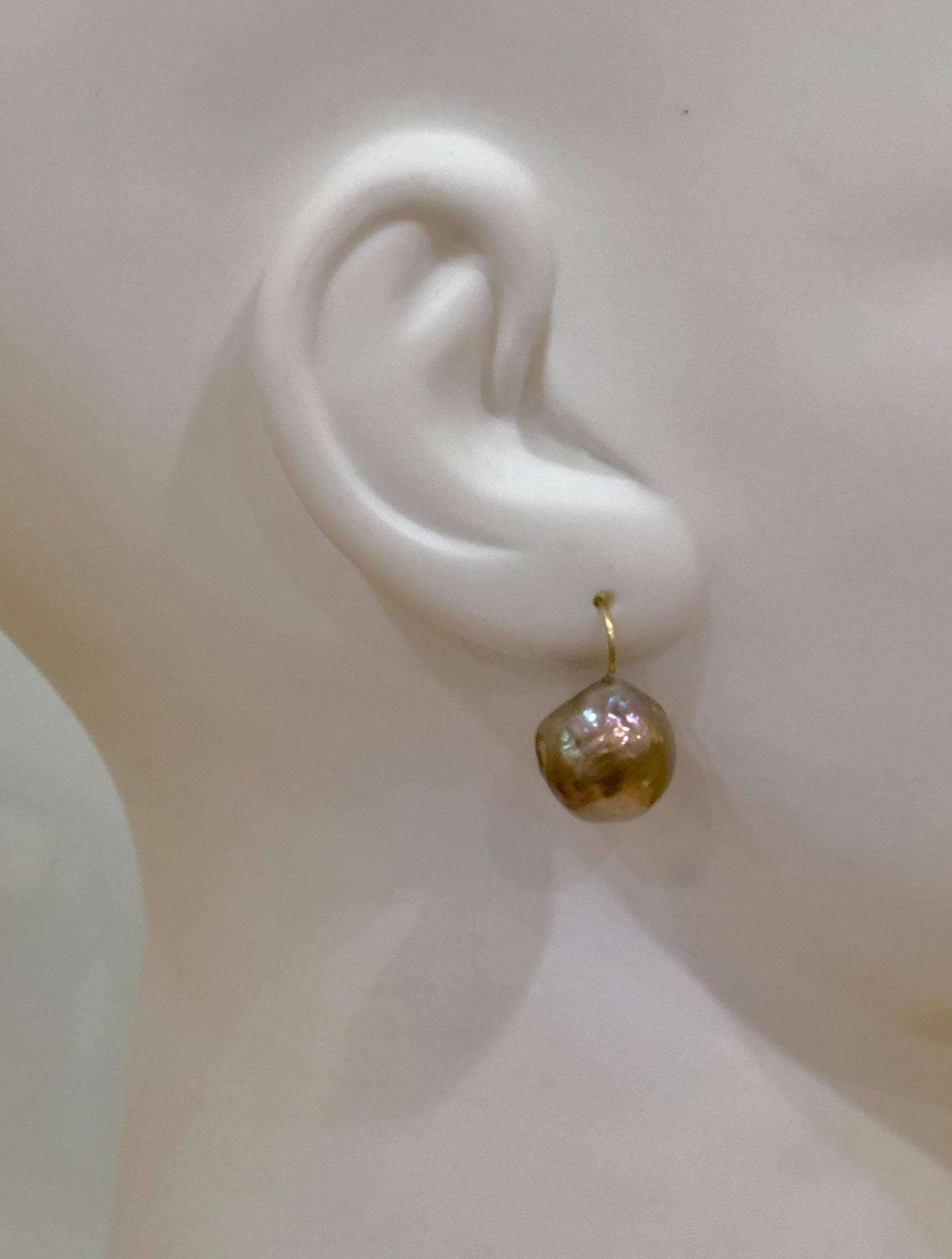 Faye Kim 18 Karat Gold Fireball Pearl Drop Earrings For Sale 1