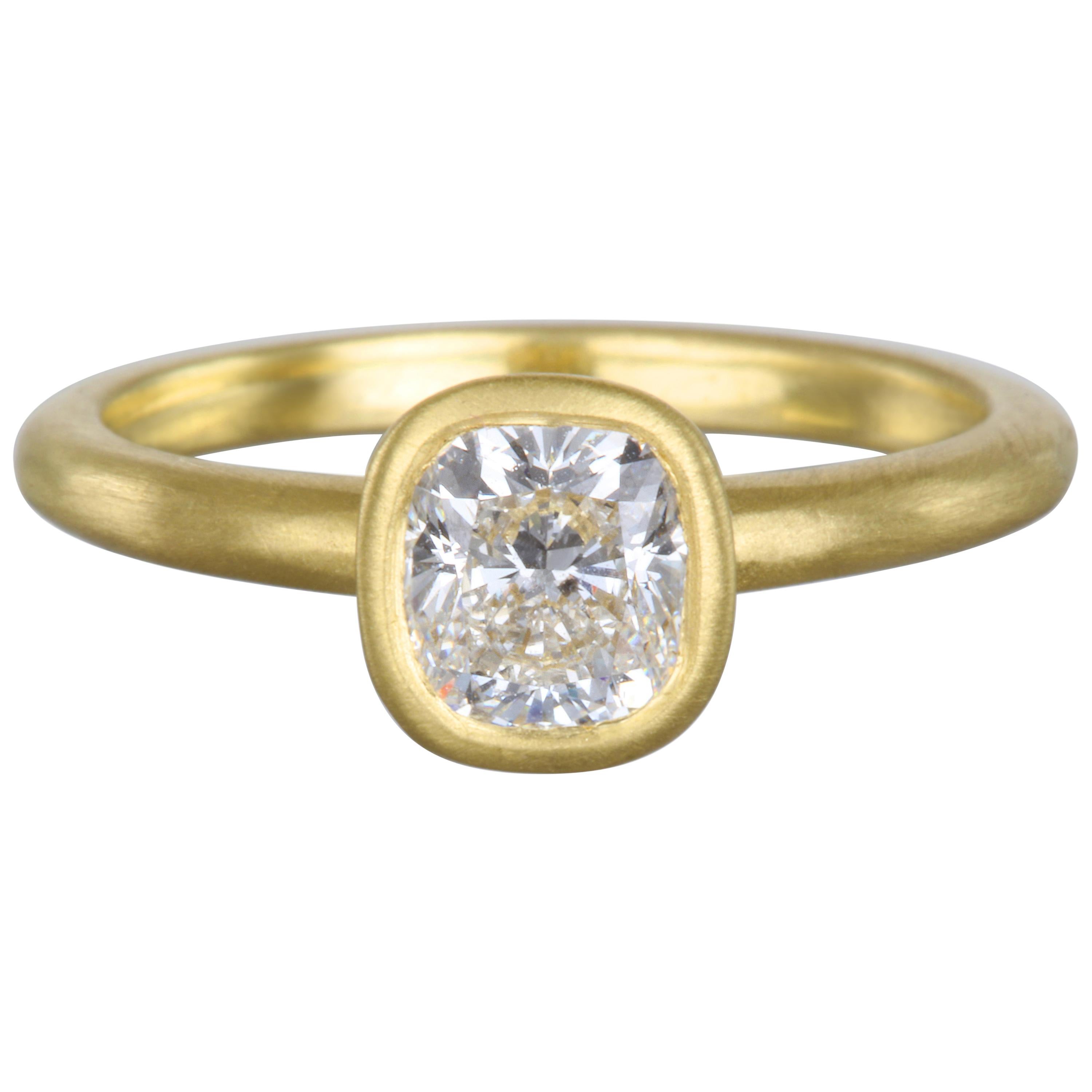 Faye Kim 18 Karat Gold GIA Certified 1.20 Carat Cushion Cut Diamond Ring