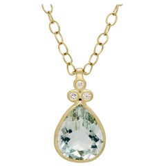 Faye Kim 18 Karat Gold Green Beryl Diamond Pendant Necklace