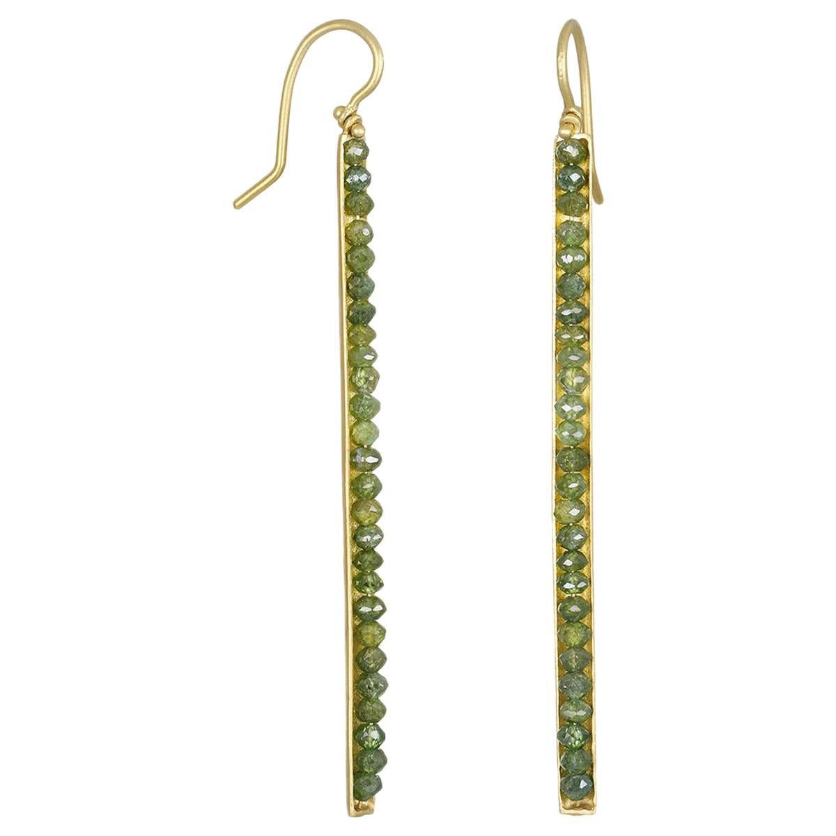 Faye Kim 18 Karat Gold Green Raw Diamond Bar Earrings