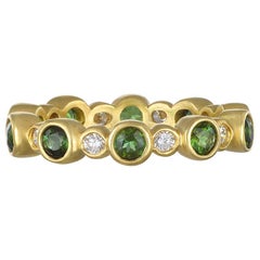 Faye Kim 18 Karat Gold Green Tourmaline and Diamond Eternity RIng