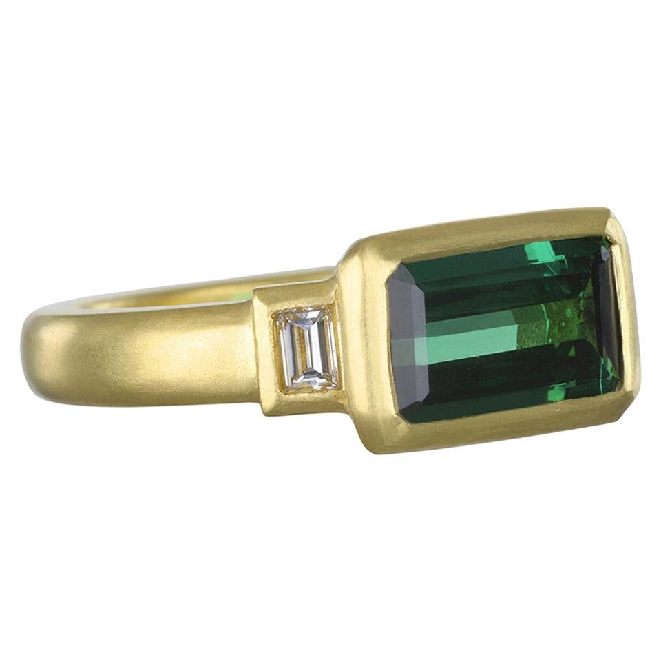 Faye Kim 18 Karat Gold Green Tourmaline and Diamond Ring