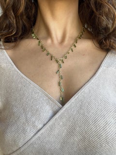 Faye Kim 18 Karat Gold Green Tourmaline Crystal Fringe Lariat