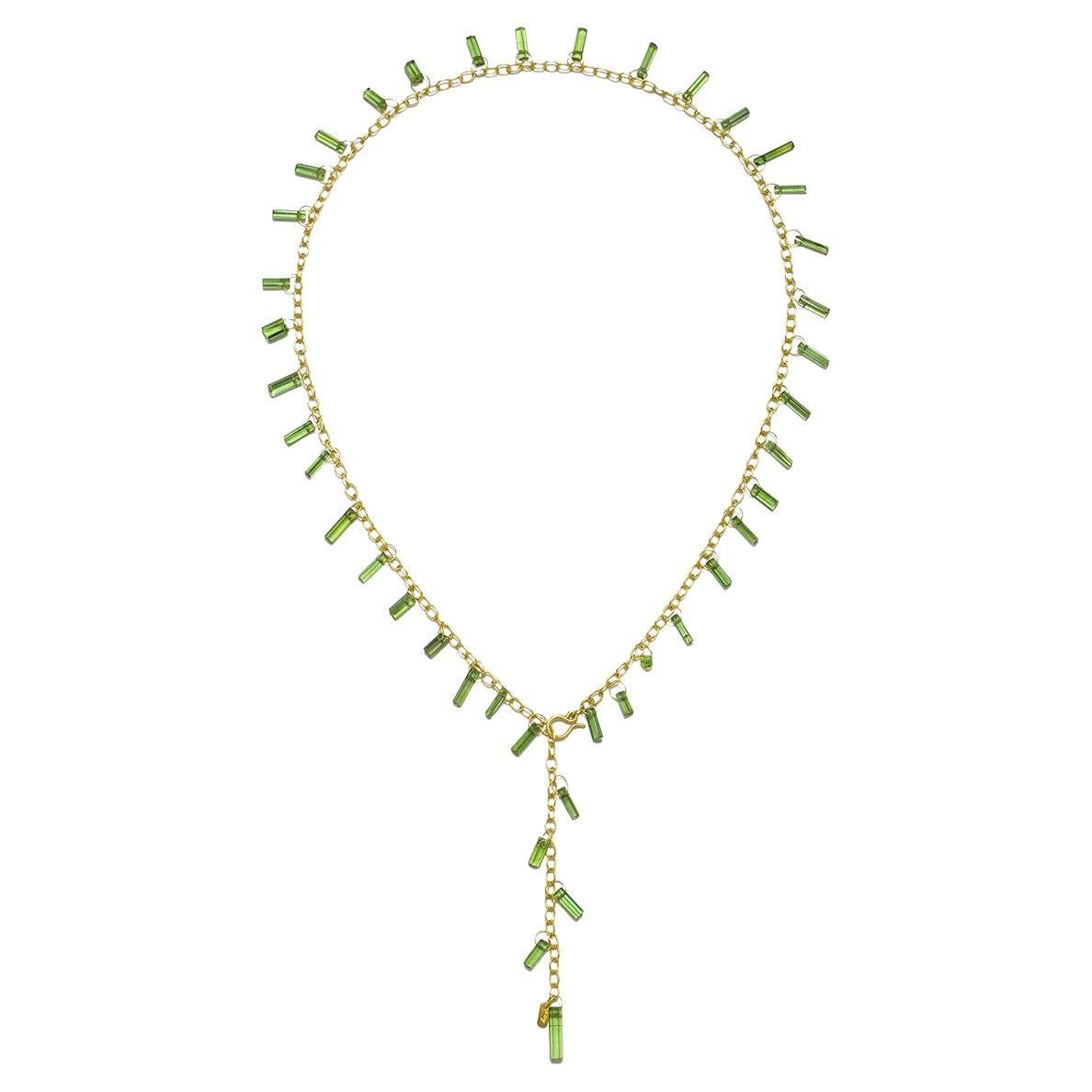 Faye Kim 18 Karat Gold Green Tourmaline Crystal Fringe Lariat en venta